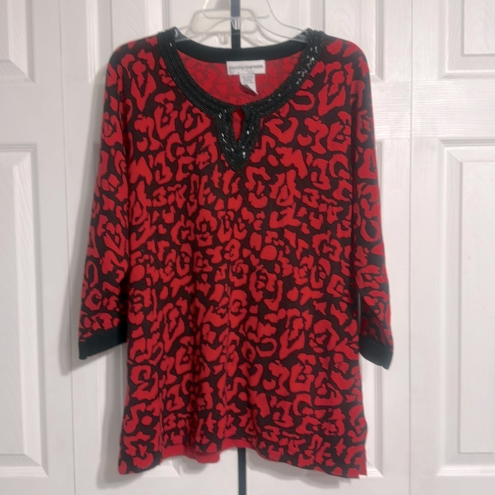 Cathy Daniels red & black beaded sweater size XL